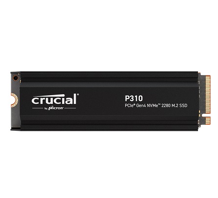 כונן אחסון פלאש כולל גוף קירור קרושיאל Crucial CT4000P310SSD5 P310 4TB PCIe Gen4 NVMe 2280 M.2 SSD with Heatsink Read 7100MB/s Write 6000MB/s 800TBW